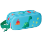 Trousse Safta Dino - 2 compartiments zippés - Poignée latérale - Bleue