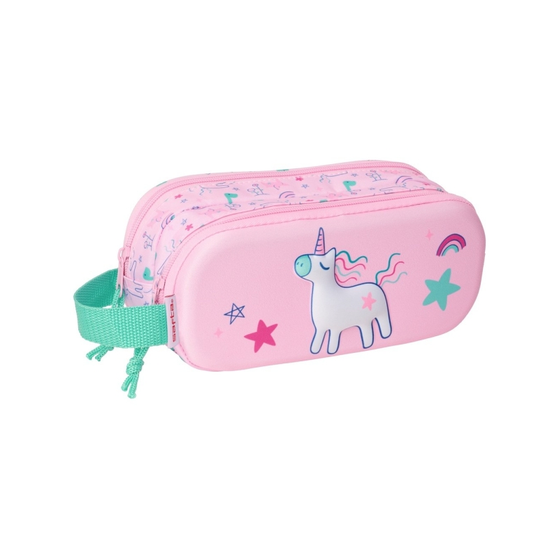 Trousse Safta Licorne - Fermeture éclair - Poignée latérale - Rose