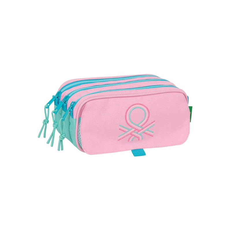 Trousse Safta Benetton Dolce - 3 compartiments zippés - Poche avant - Bandoulière réglable - 1,72 L - 215 x 80 x 100 mm - Rose