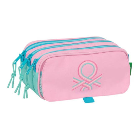 Trousse Safta Benetton Dolce - 3 compartiments zippés - Poche avant - Bandoulière réglable - 1,72 L - 215 x 80 x 100 mm - Rose