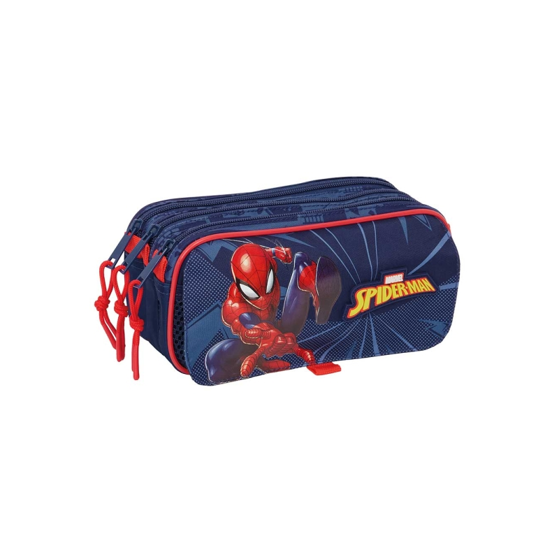 Trousse Safta Spider-Man - 3 compartiments zippés - Poche avant - Bandoulière réglable - 1,72 L - 215 x 80 x 100 mm - Bleu