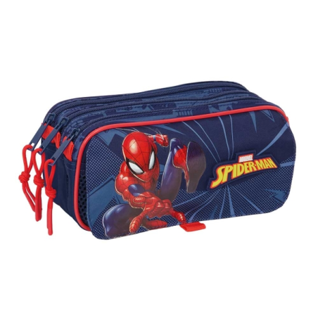 Trousse Safta Spider-Man - 3 compartiments zippés - Poche avant - Bandoulière réglable - 1,72 L - 215 x 80 x 100 mm - Bleu