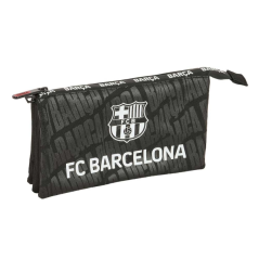 Trousse Safta FC Barcelone - 3 compartiments zippés - Poche intérieure - 0,6 L - 220 x 30 x 120 mm - Noire