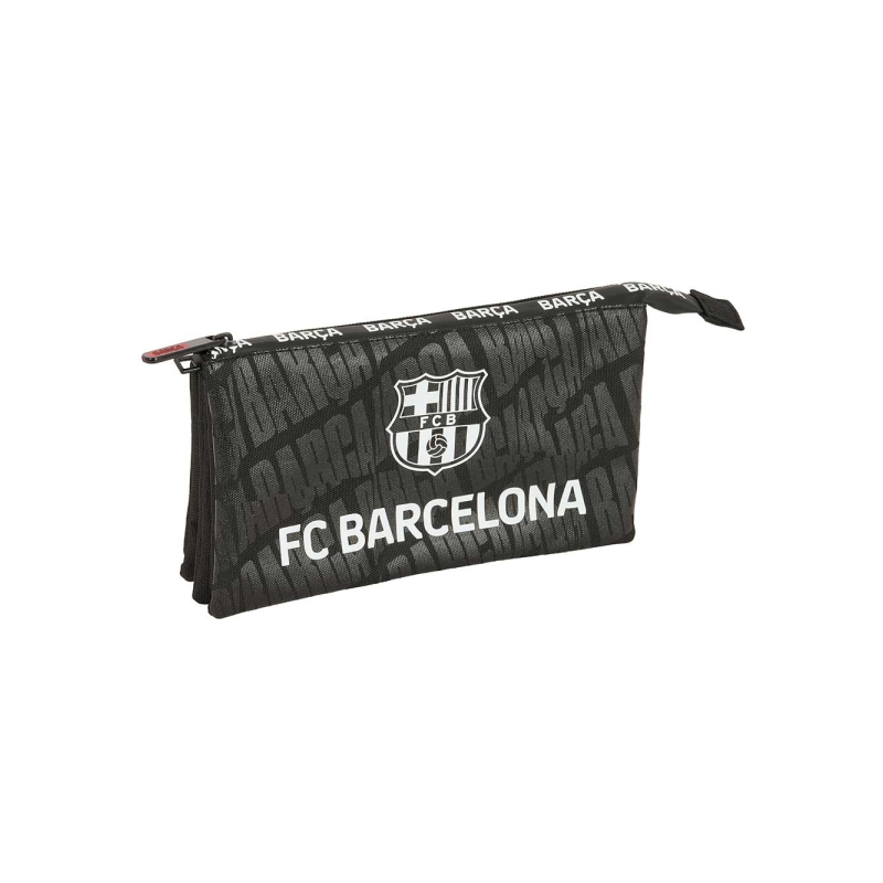 Trousse Safta FC Barcelone - 3 compartiments zippés - Poche intérieure - 0,6 L - 220 x 30 x 120 mm - Noire