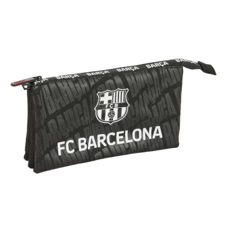 Trousse Safta FC Barcelone - 3 compartiments zippés - Poche intérieure - 0,6 L - 220 x 30 x 120 mm - Noire