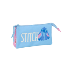 Trousse Safta Stitch Bright - 3 compartiments zippés - Poche intérieure - 0,6 L - 220 x 30 x 120 mm - Bleue
