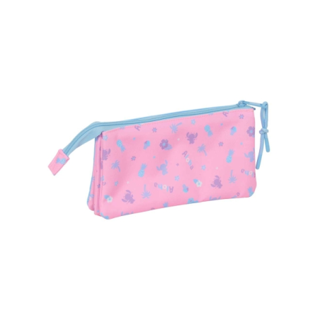 Trousse Safta Stitch Bright - 3 compartiments zippés - Poche intérieure - 0,6 L - 220 x 30 x 120 mm - Bleue