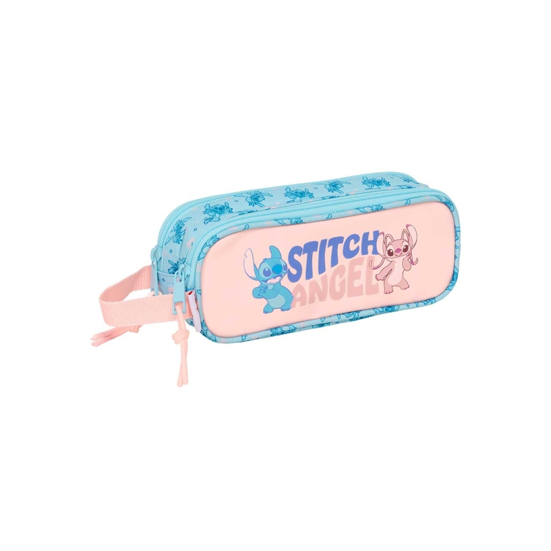 Trousse Safta Stitch Ohana - 2 compartiments zippés - Poignée latérale - 1 L - 210 x 60 x 80 mm - Bleu clair