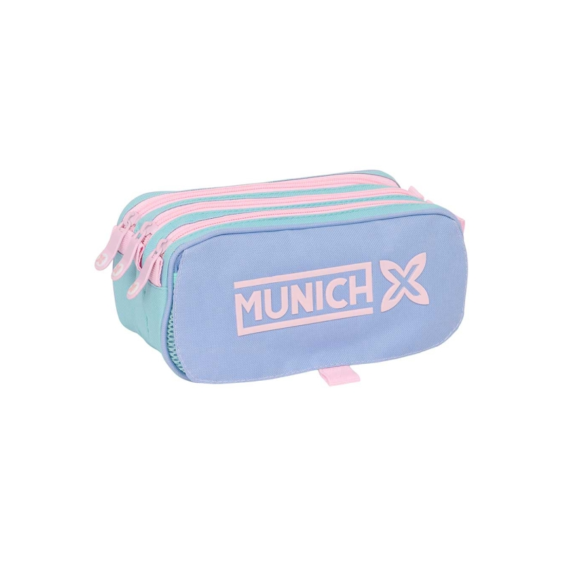Trousse Safta Munich Mellow - 3 compartiments zippés - Poche avant - Bandoulière réglable - 1,72 L - 215 x 80 x 100 mm - Bleu