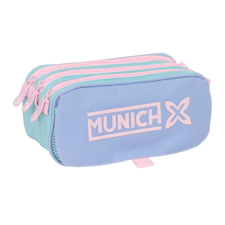 Trousse Safta Munich Mellow - 3 compartiments zippés - Poche avant - Bandoulière réglable - 1,72 L - 215 x 80 x 100 mm - Bleu
