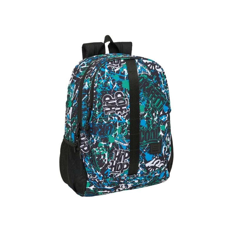 Sac à dos Safta Graffiti Go, adaptable à une valise à roulettes - Porte-bouteille - Deux grands compartiments - Double poignée
