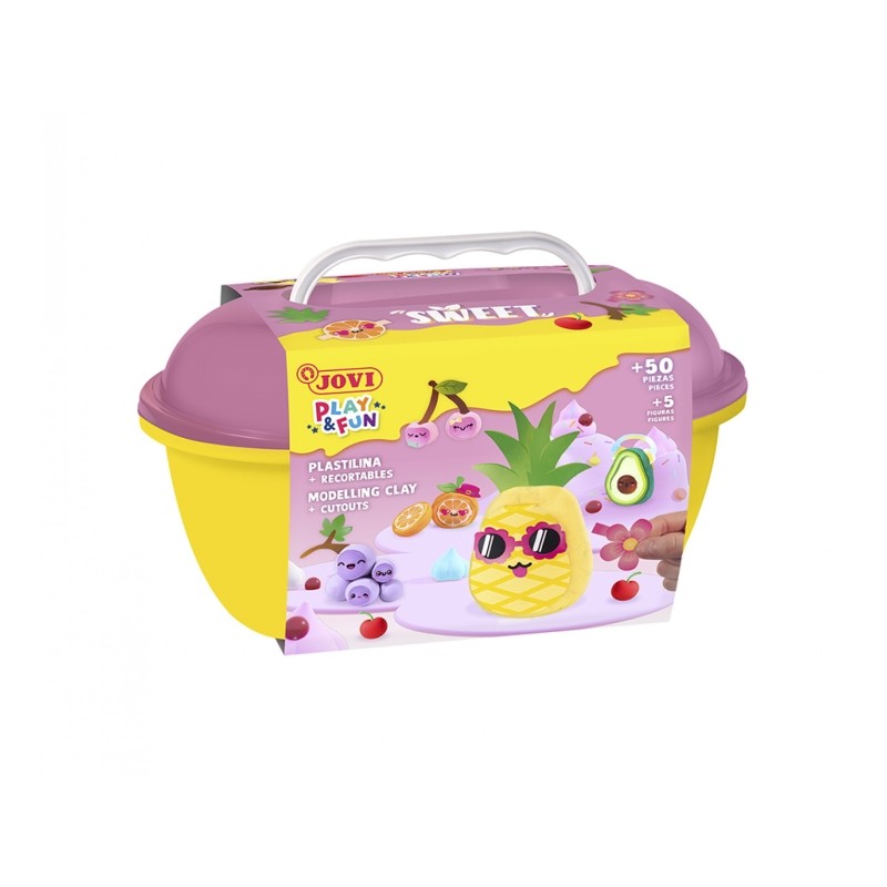 Coffret à bonbons Jovi Play & Fun avec 24 barres de pâte à modeler de 15 g + modeleurs + découpes - Sans gluten - Base végétale