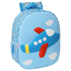Sac à dos 3D Safta Avion - Porte-bouteille - Bretelles rembourrées - Poignée supérieure - Bleu clair