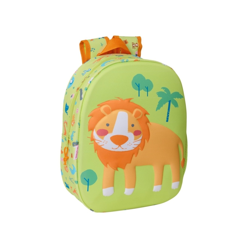 Sac à dos Safta Leon 3D - Porte-bouteille - Bretelles rembourrées - Poignée supérieure - Léger et résistant - Vert clair
