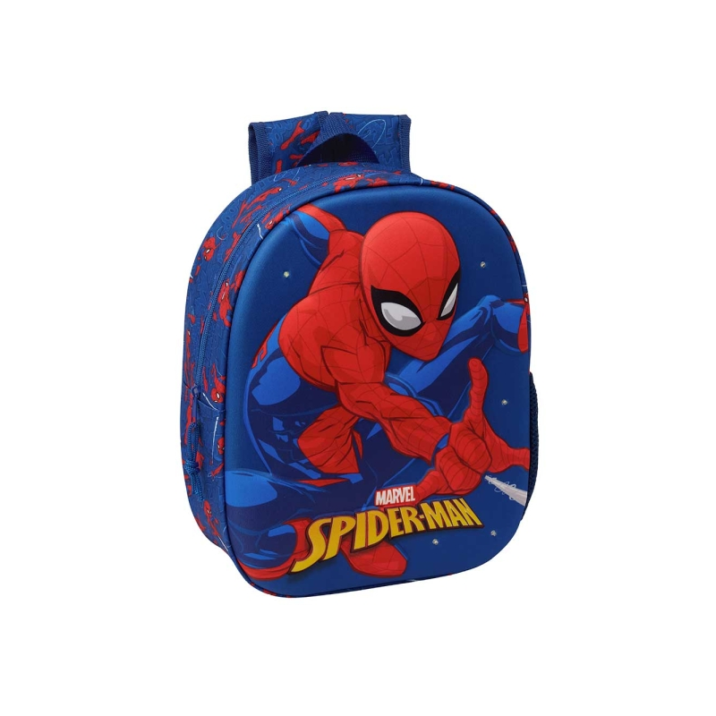 Sac à dos Safta Spider-Man 3D - Lumières LED - Porte-bouteille - Bretelles rembourrées - Poignée supérieure - 8,64 L - 270 x