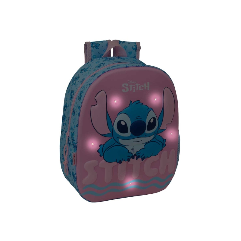 Sac à dos Safta Stitch 3D - Lumières LED - Bretelles rembourrées - Poignée supérieure confortable - Porte-bouteille - 8,64 L