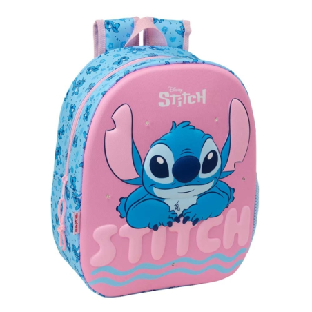 Sac à dos Safta Stitch 3D - Lumières LED - Bretelles rembourrées - Poignée supérieure confortable - Porte-bouteille - 8,64 L