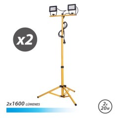 ✅ Projecteur LED Elbat avec trépied 2 x 20 W - 1 600 lumens - Lumière froide 6 500 K - Câble de 3 m - IP65 po en stock