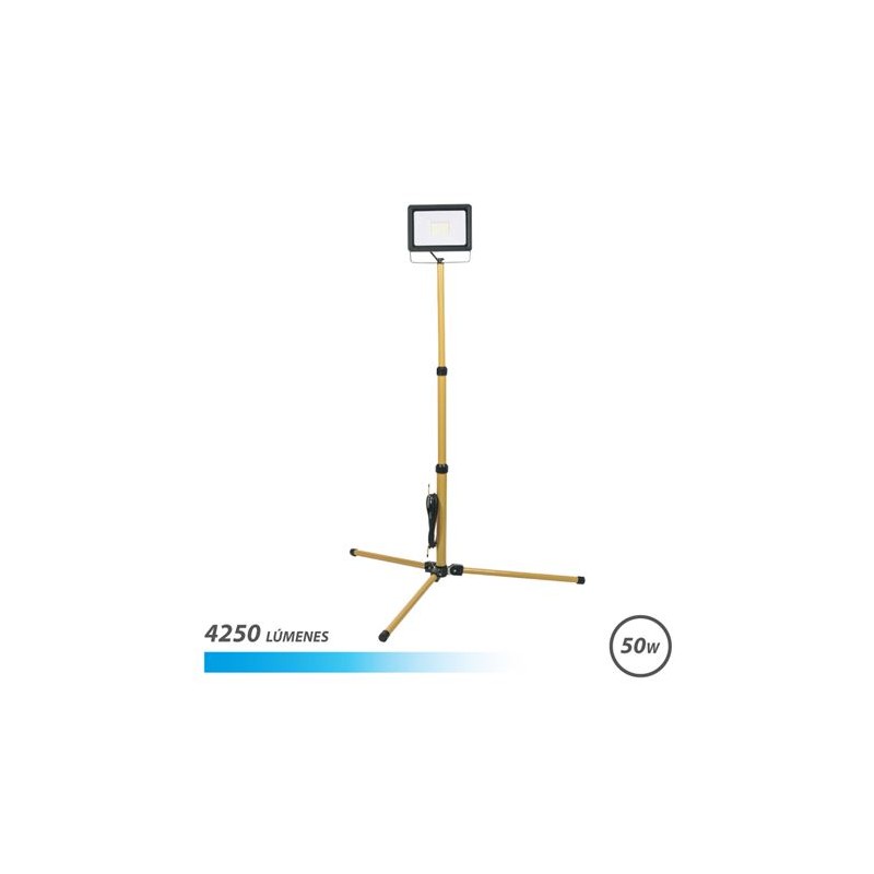 Projecteur LED Elbat avec trépied 50W - 4250 Lumens - Lumière froide 6500K - Câble 3m - IP65 pour usage extérieur