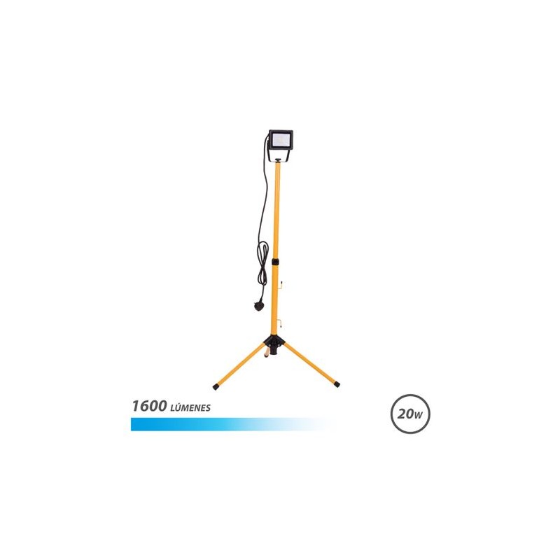 Projecteur LED Elbat avec trépied 20W - 1600 Lumens - Lumière froide 6500K - Câble 3m - IP65 pour usage extérieur