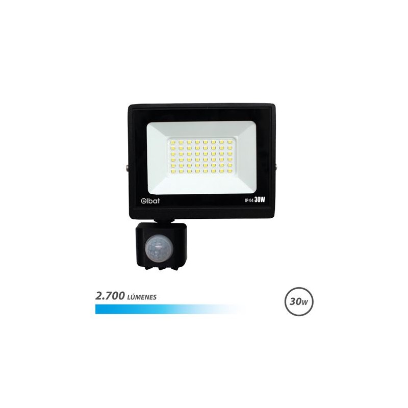 Projecteur LED Elbat Slim Series 30W avec détecteur de mouvement - 2700 lumens - Lumière froide 6500K - IP44