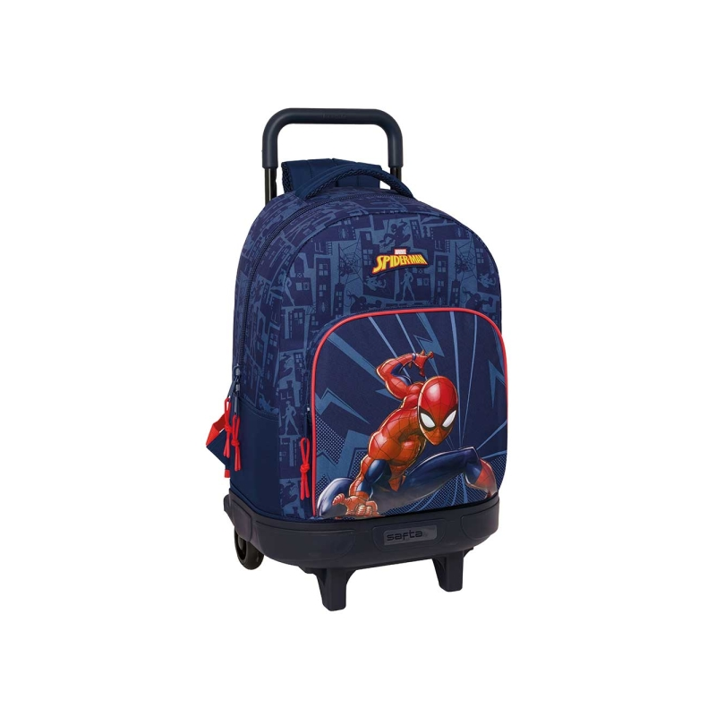 Sac à dos Safta Spider-Man avec trolley amovible - Poche avant - Porte-bouteille - Double poignée télescopique - Bretelles