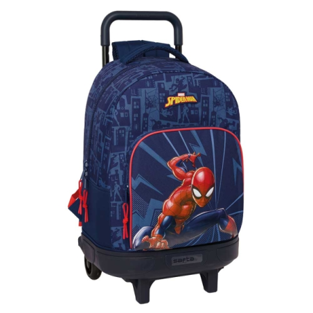 Sac à dos Safta Spider-Man avec trolley amovible - Poche avant - Porte-bouteille - Double poignée télescopique - Bretelles