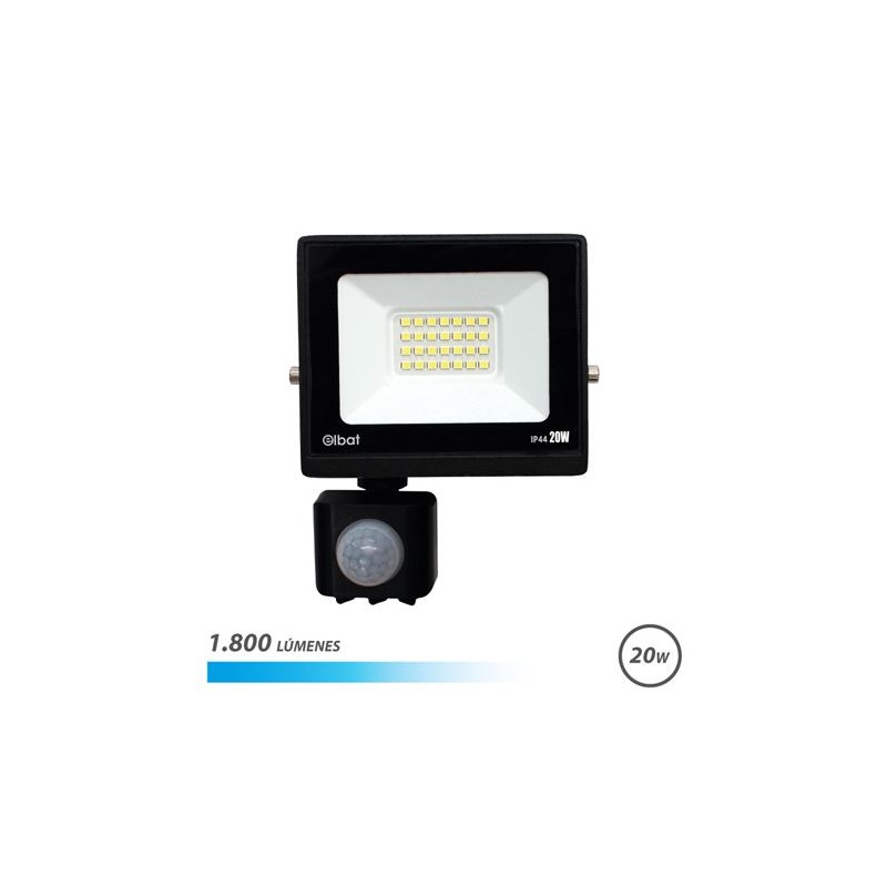Projecteur LED Elbat Slim Series 20W avec détecteur de mouvement - 1800 lumens - Lumière froide 6500K - IP44