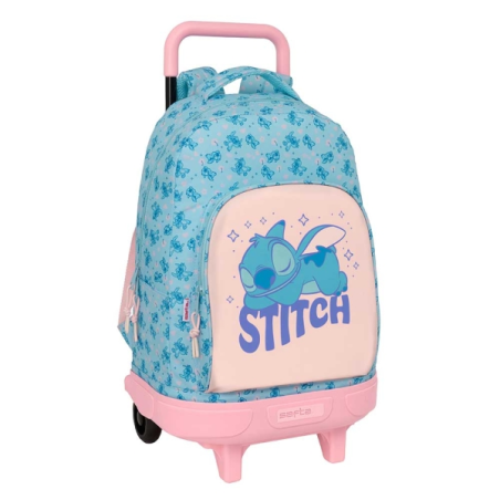 Sac à dos Safta Stitch Ohana avec trolley amovible - Poche avant - Porte-bouteille - Double poignée télescopique - Bretelles