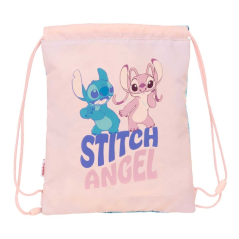 Sac plat Safta Stitch Ohana - Poche zippée - Fermeture à cordon - 3 L - 260 x 10 x 340 mm - Rose pastel