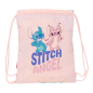 Sac plat Safta Stitch Ohana - Poche zippée - Fermeture à cordon - 3 L - 260 x 10 x 340 mm - Rose pastel
