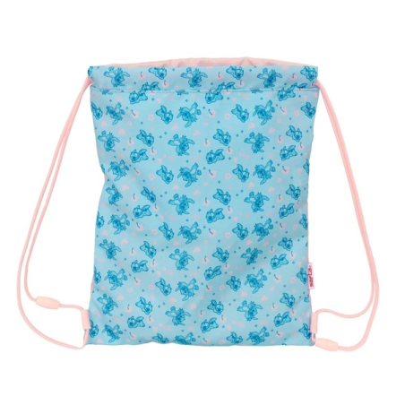 Sac plat Safta Stitch Ohana - Poche zippée - Fermeture à cordon - 3 L - 260 x 10 x 340 mm - Rose pastel