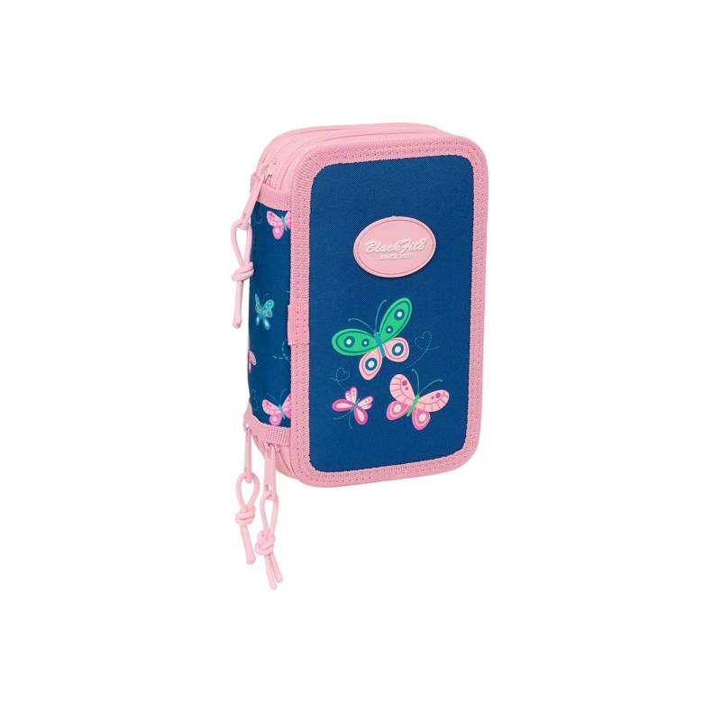 Trousse Safta Blackfit8 Papillon à 3 compartiments - 37 pièces - 1,3 L - Gomme - Crayon - Stylos - Taille-crayon - Règles - 16