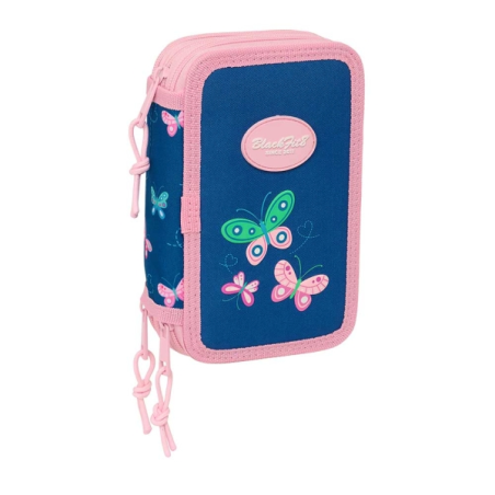 Trousse Safta Blackfit8 Papillon à 3 compartiments - 37 pièces - 1,3 L - Gomme - Crayon - Stylos - Taille-crayon - Règles - 16