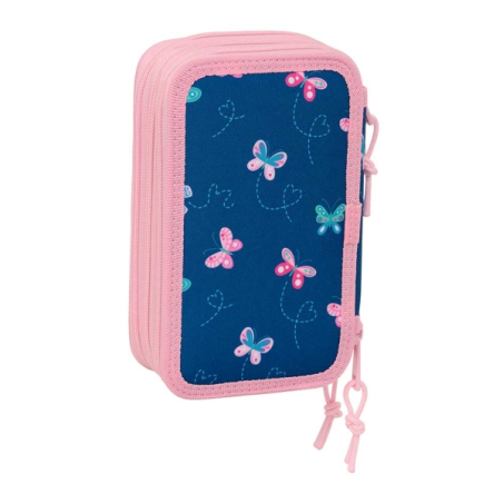 Trousse Safta Blackfit8 Papillon à 3 compartiments - 37 pièces - 1,3 L - Gomme - Crayon - Stylos - Taille-crayon - Règles - 16