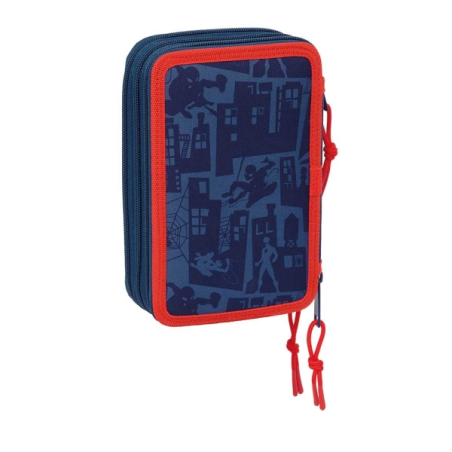 Trousse Safta Spider-Man à 3 compartiments - 37 pièces - 1,3 L - Gomme - Crayon - Stylos - Taille-crayon - Règles - 16 couleurs