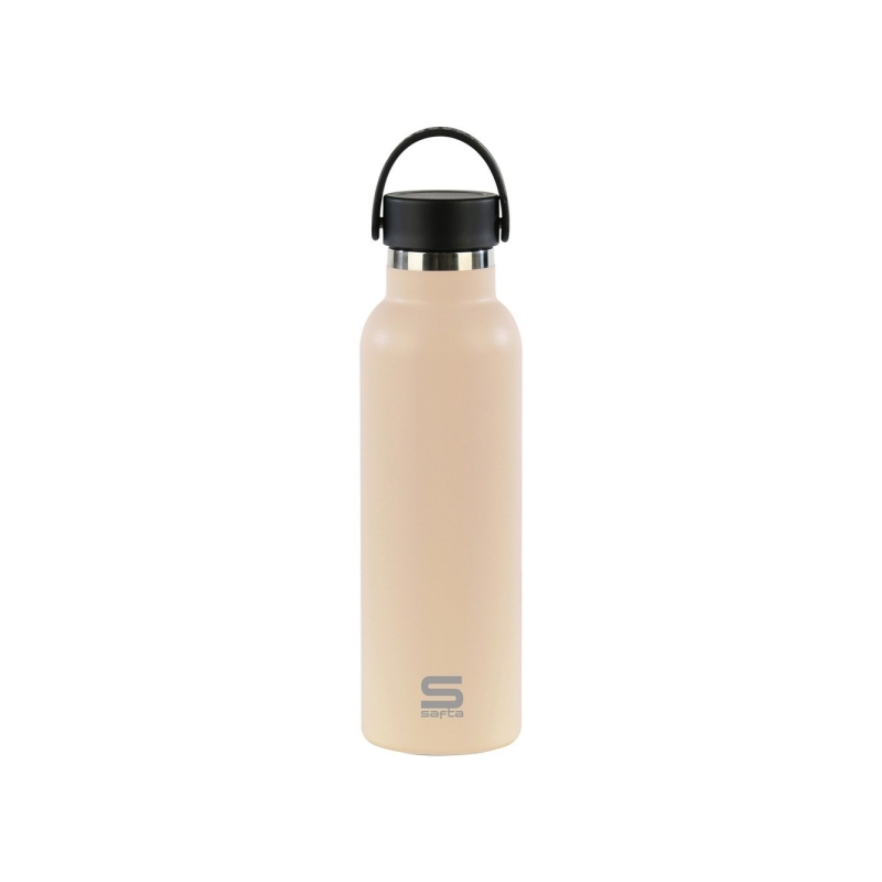 Bouteille isotherme Safta 600 ml - Acier inoxydable - Base antidérapante en silicone - Poignée supérieure - Beige