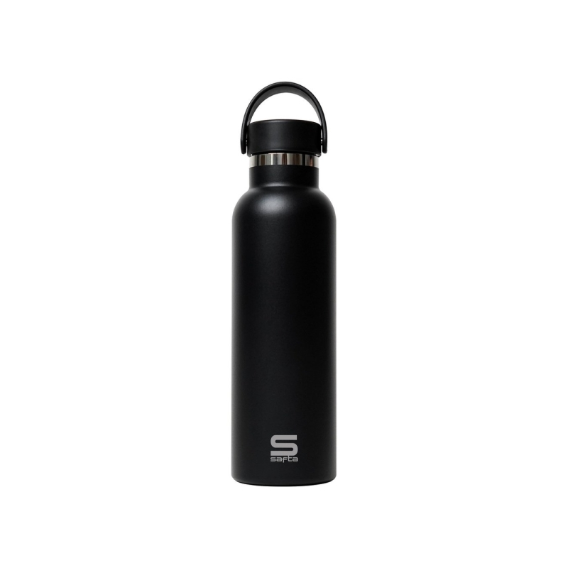 Bouteille isotherme Safta 600 ml - Acier inoxydable - Base antidérapante en silicone - Poignée supérieure - Noire