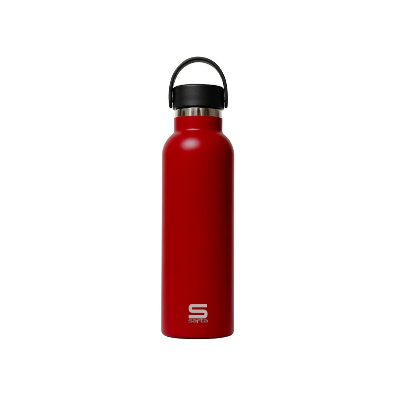 Bouteille isotherme Safta 600 ml - Acier inoxydable - Base antidérapante en silicone - Poignée supérieure - Rouge