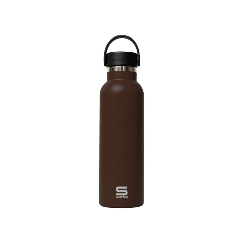 Bouteille isotherme Safta 600 ml - Acier inoxydable - Poignée supérieure - Marron