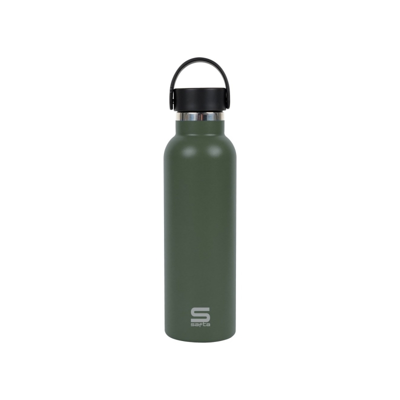 Bouteille isotherme Safta 600 ml - Acier inoxydable - Base antidérapante en silicone - Poignée supérieure - Verte