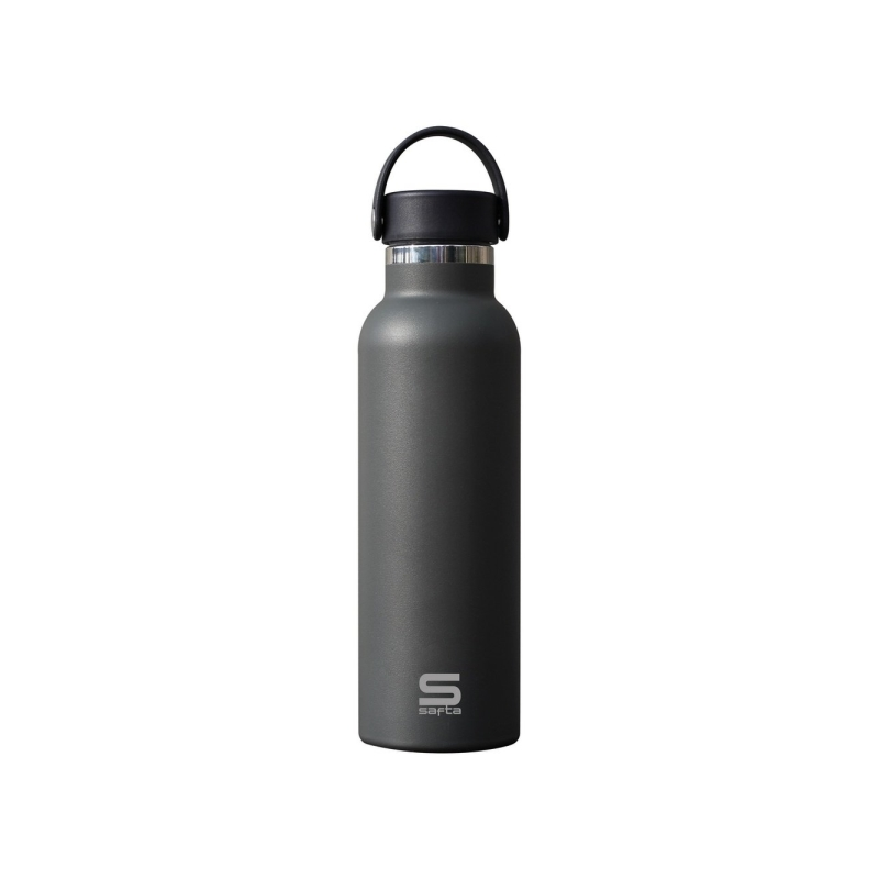 Bouteille isotherme Safta 600 ml - Acier inoxydable - Base antidérapante en silicone - Poignée supérieure - Grise
