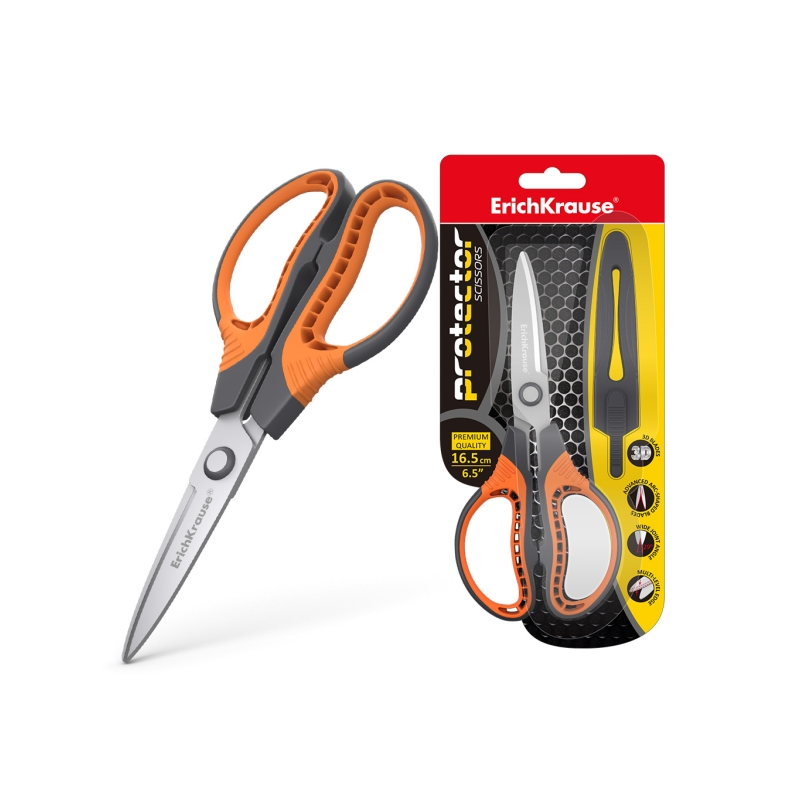 Étui de protection pour ciseaux ErichKrause en acier inoxydable 16,5 cm - Gris/Orange