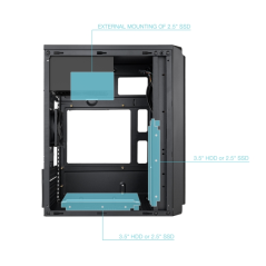 Boîtier tour Tooq Dodeka Ultra MicroATX - Compatible disques 3,5" et 2,5" - Ports USB-A 2.0, USB-A 3.0, USB-C et audio