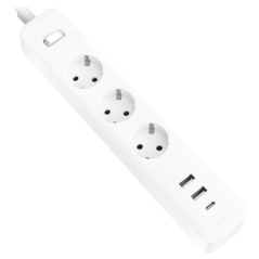 Multiprise Xiaomi 20 W avec interrupteur - 3 prises Schuko - 2 ports USB-C 20 W + 1 port USB-A - Charge rapide 20 W - Matériau