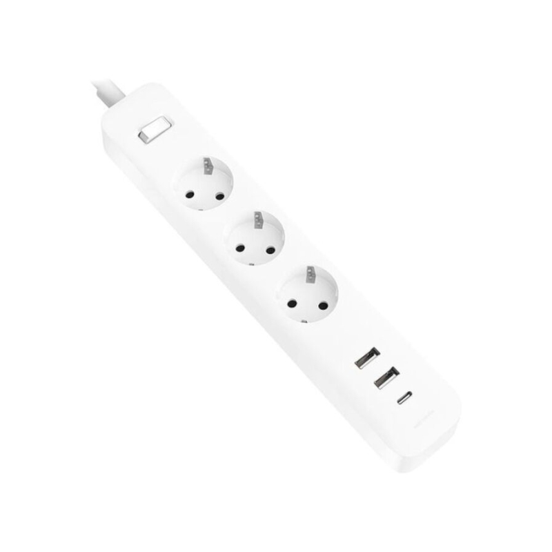 Multiprise Xiaomi 20 W avec interrupteur - 3 prises Schuko - 2 ports USB-C 20 W + 1 port USB-A - Charge rapide 20 W - Matériau