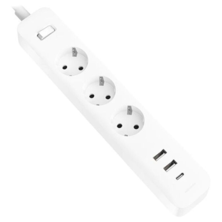 Multiprise Xiaomi 20 W avec interrupteur - 3 prises Schuko - 2 ports USB-C 20 W + 1 port USB-A - Charge rapide 20 W - Matériau