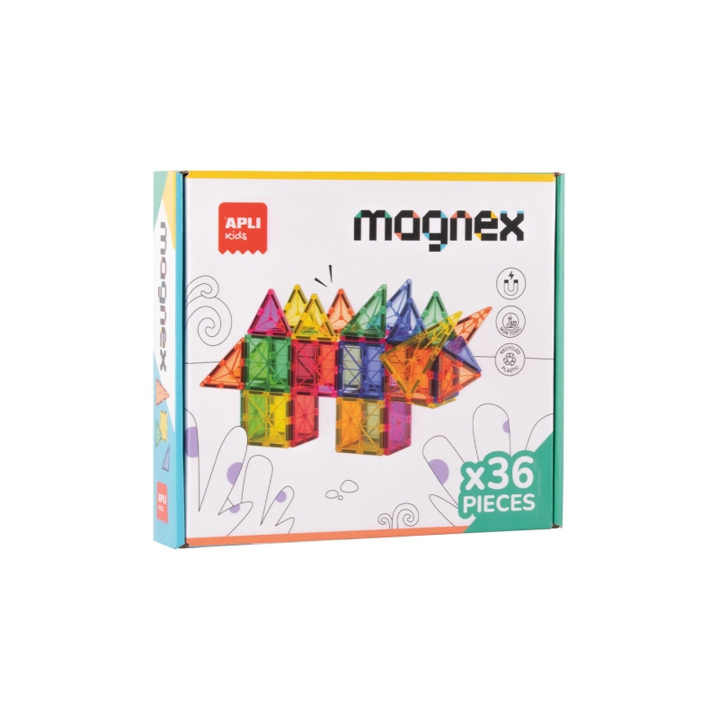 Jeu de construction magnétique Apli Magnex - 36 pièces géométriques - Recommandé pour les enfants de 3 ans et plus
