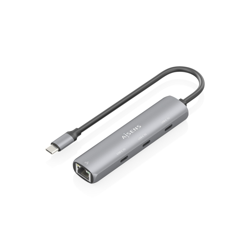 Adaptateur réseau Ethernet Gigabit USB-C Aisens ASUC-4P041-GR + hub 3 ports USB-C - 15 cm - Gris