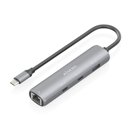 Adaptateur réseau Aisens ASUC-4P040-GR USB-C vers Gigabit Ethernet + Hub (2 ports USB-C et 1 port USB-A 3.0) - 15 cm - Gris